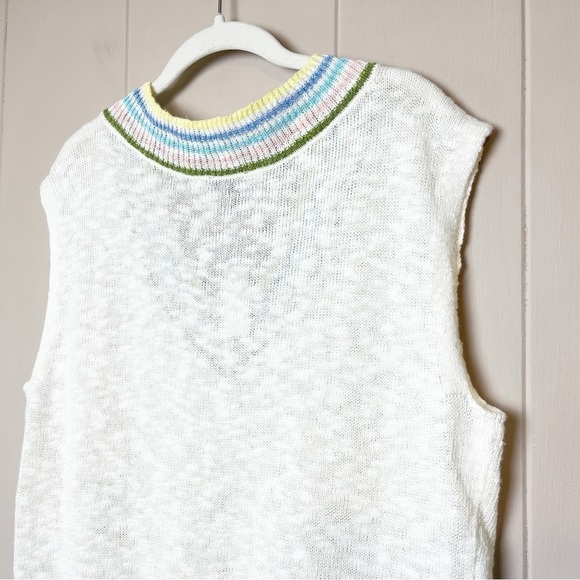 Talbots NWT Tipped V Neck Slub Vest Large Petite LP sweater knit white linen - Picture 6 of 11